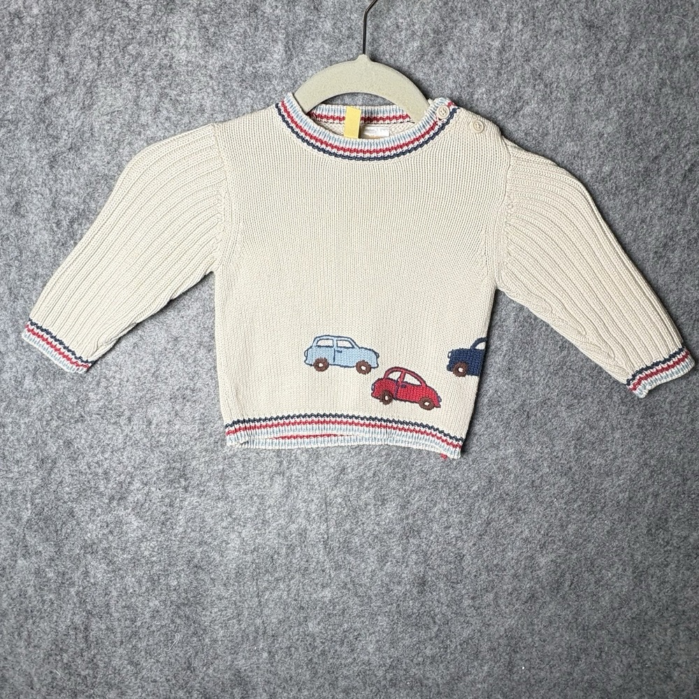Gymboree Sweater Cars Transportation 12-18 Mo Knit Sweater White W Vehicles